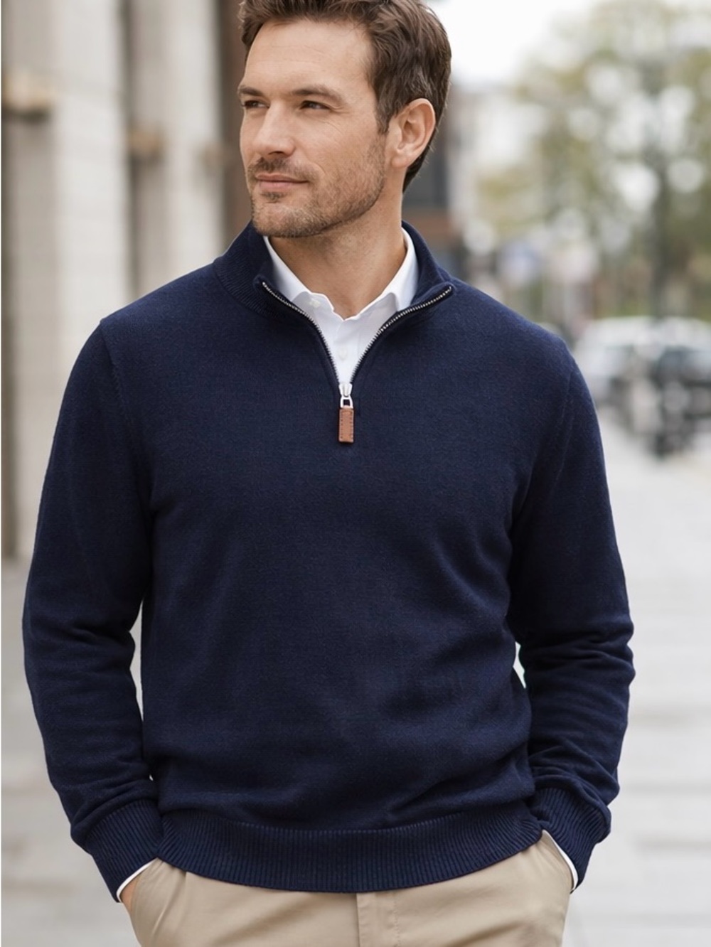Mark Law Quarter Zip Sweater Men’s Large Navy Blue 100% Cotton Pullover